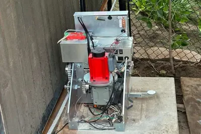 Wiring terminals and the transformer inside an All-O-Matic operator enclosure